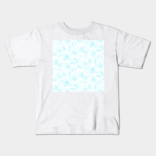 Light Blue Watercolor Petals Kids T-Shirt by Carolina Díaz